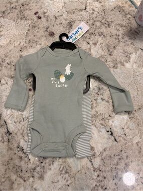 Carter's Sage Green 'My First Easter' Long-Sleeve One-Piece